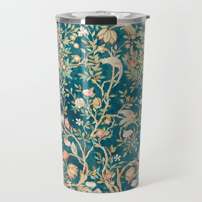 William Morris Vintage Melsetter Teal Blue Green Floral Art Travel Mug