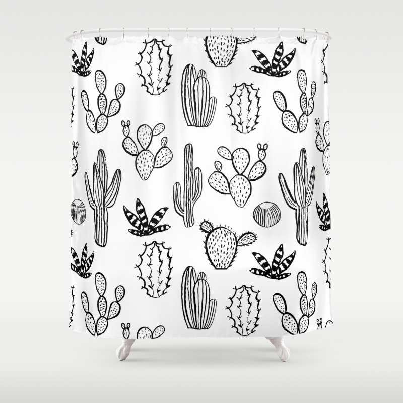 Cactus Desert Southwest Palm Springs Festival House Plant Succulent Terrarium Black And White Art Shower Curtain By Monoo Society6 Finally, draw a number of short, curved lines at the bottom of each cactus to indicate hardy desert grasses. society6