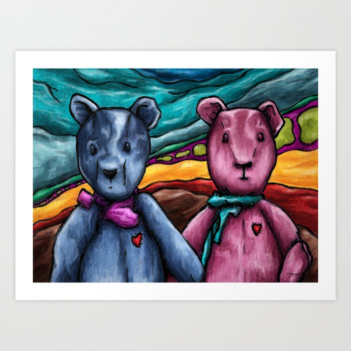 Teddy bears couple painting, husband and wife Art Print