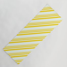 [ Thumbnail: Yellow and Mint Cream Colored Striped/Lined Pattern Yoga Mat ]