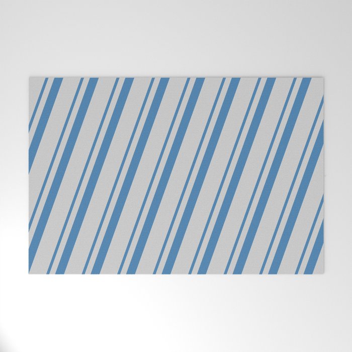 Blue & Light Gray Colored Striped/Lined Pattern Welcome Mat