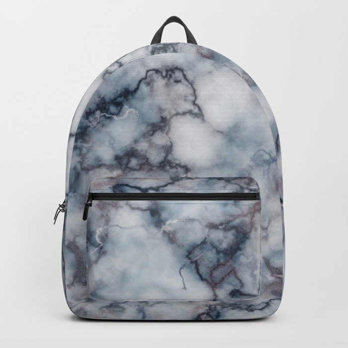 Blue Grey and Rose Gold Veined Faux Marble Repeat Backpack