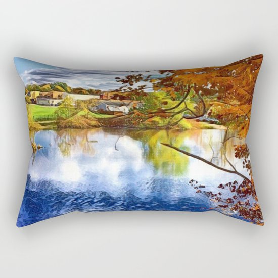 Romantic Fall River Town Nature View Rectangular Pillow