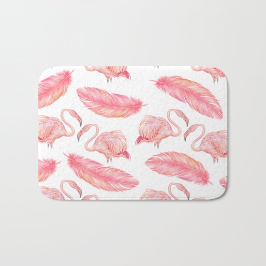Flamingo Feather Art Pattern Bath Mat