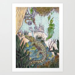 Crocodile in the Tub Art Print