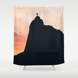 Brazil Photography - Silhouette Of Christ The Redeemer On Top Of The Hill Shower Curtain