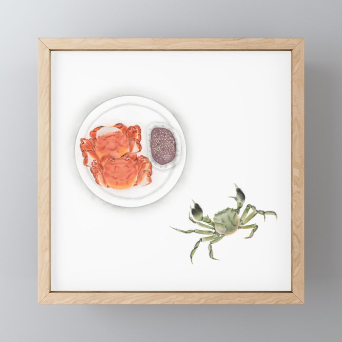 Watercolor Illustration | Chinese Cuisine | Hairy Crab | 大闸蟹 Framed Mini Art Print