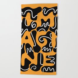 IMAGINE Slogan | Bold Golden Yellow Digital Hand-drawn Text  Beach Towel