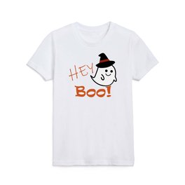 Hey Boo! A Halloween Witchy Ghosty- Orange and Pale Pumpkin Kids T Shirt