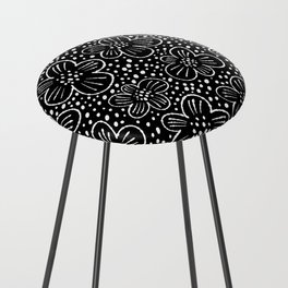 Black and white flowers pattern Counter Stool