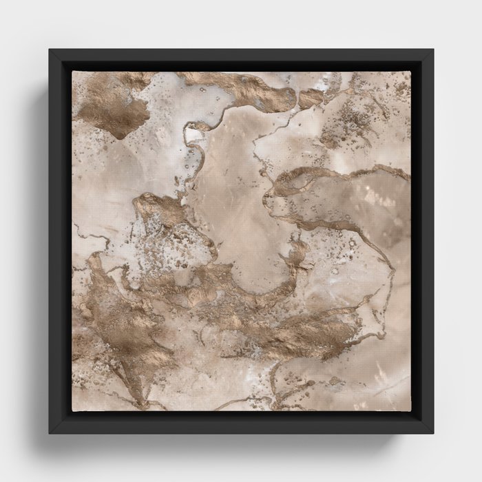 Taupe marble and gold abstract Framed Canvas