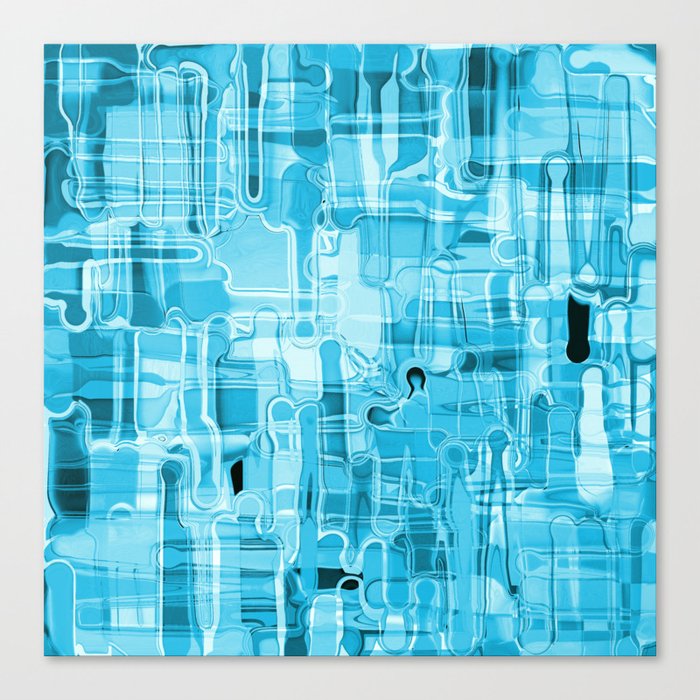 Modern Abstract Digital Paint Strokes in Turquoise Blue Canvas Print