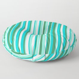 [ Thumbnail: Dark Turquoise, Sea Green, Aquamarine, and Mint Cream Colored Striped/Lined Pattern Floor Pillow ]