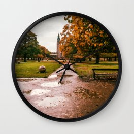 Digital Painting of Autumn in King's Garden in front of Rosenborg Castle of Copenhagen, Denmark Wall Clock
