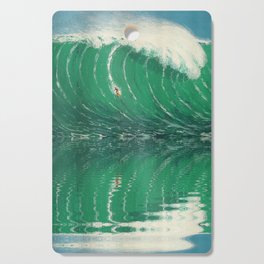 Extreme surfing pipeline wave with mirrored reflection, nazara, california, gulf of mexico, florida keys, hawaii surf landscape painting in emerald green Cutting Board