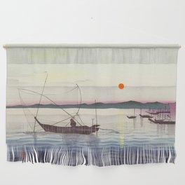 Fishing boats at sunset - Vintage Japanese Woodblock Print Art Wall Hanging