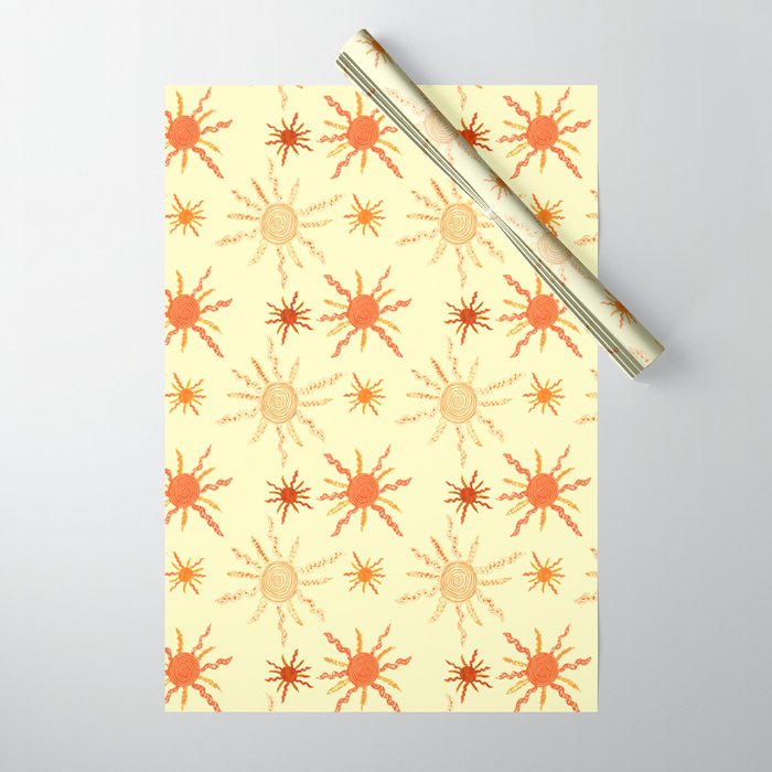 Orange Sunbursts On Yellow Wrapping Paper by Brixta Studio