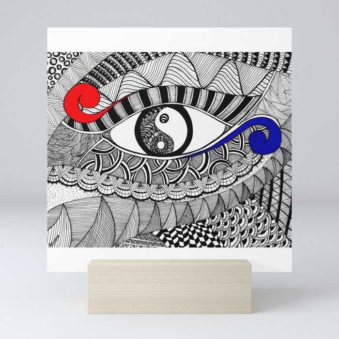 Yin Yang Eye Zentangle art Mini Art Print