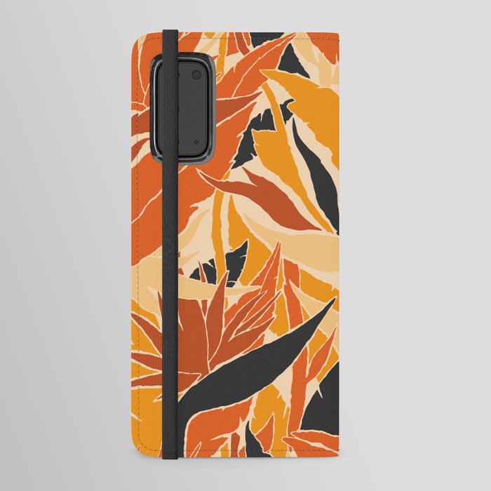 Bird of Paradise Exotic Jungle plants pattern. Contemporary Art Digital illustration background.  Android Wallet Case