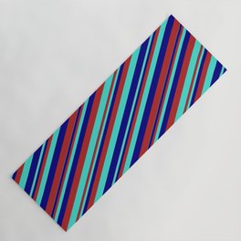 [ Thumbnail: Blue, Red & Turquoise Colored Stripes Pattern Yoga Mat ]