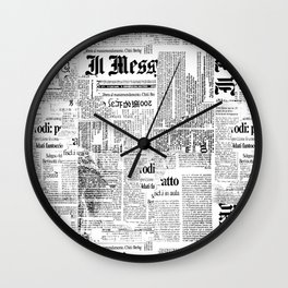 Black And White Collage Of Grunge Newspaper Fragments Wall Clock