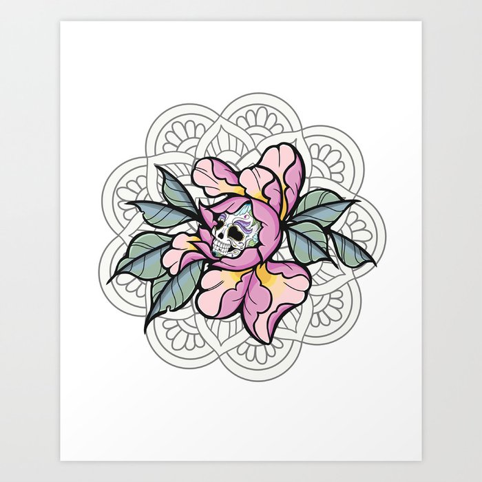 Wallpaper Sugar Skull Peony Mandala Art Print By Stephanielowcreative Society6 HD