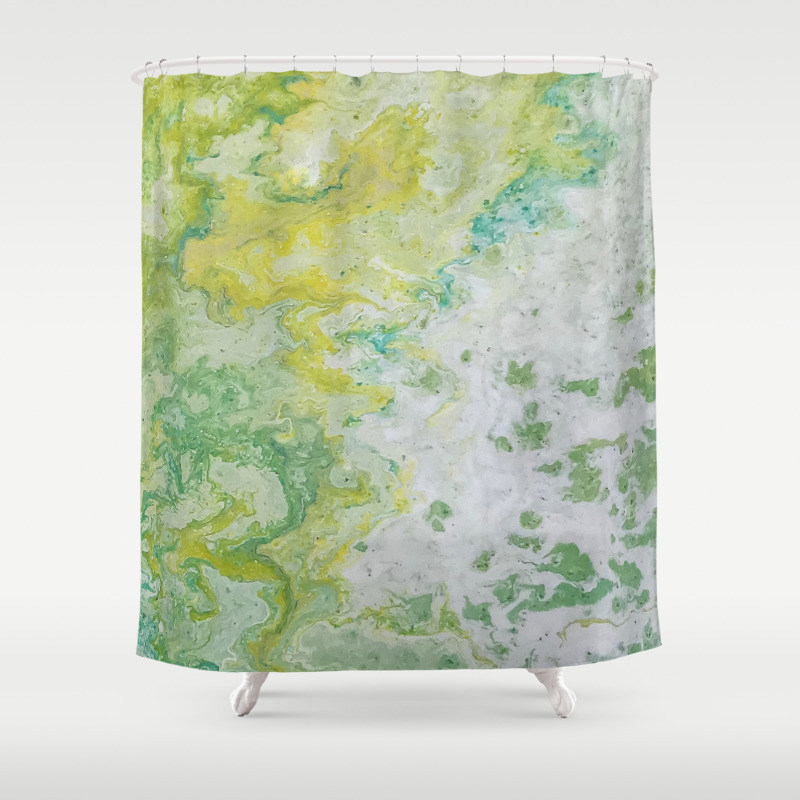 Lime Green Aqua Yellow Textured Abstract Shower Curtain
