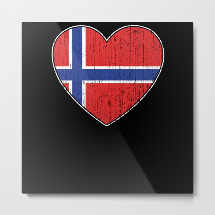 Norway Flag Love Heart Norwegian Metal Print