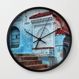 A7 - Oil Painting Blue Traditional Moroccan Doors & Buildings. Wall Clock