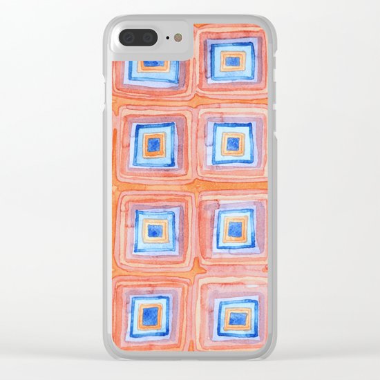 Twelve Red and Blue Melted Together Squares Clear iPhone Case