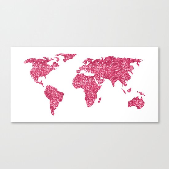 World Map Hot Pink Glitter Sparkles Canvas Print