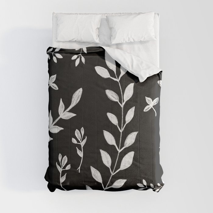 White Leaves Pattern #3 #drawing #decor #art #society6 Comforter