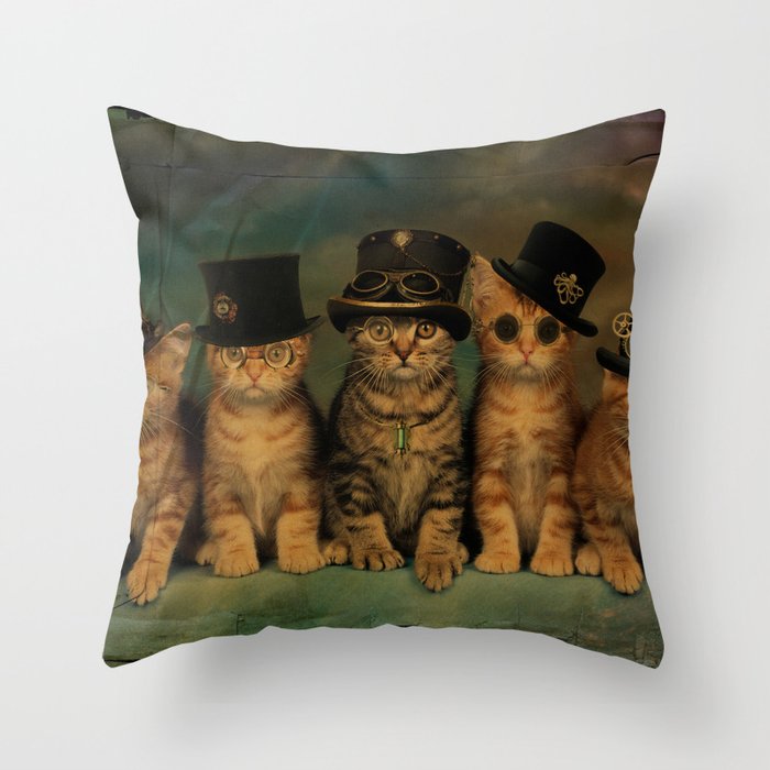 Steampunk Kittens Throw Pillow