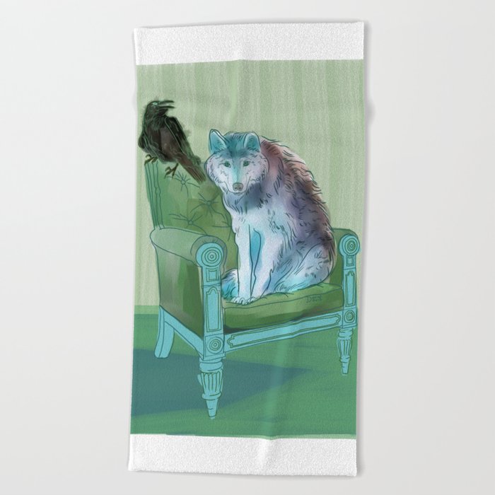 Animals In Chars 3 The Wolf And The Raven Beach Towel By Donnadavisart
