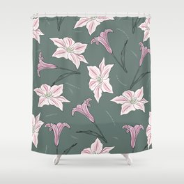 Vintage seamless vintage pattern with pink lilies flowers.  Shower Curtain