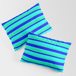 [ Thumbnail: Green, Blue & Cyan Lines/Stripes Pattern Pillow Sham ]