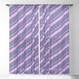 [ Thumbnail: Plum and Dark Slate Blue Colored Pattern of Stripes Sheer Curtain ]