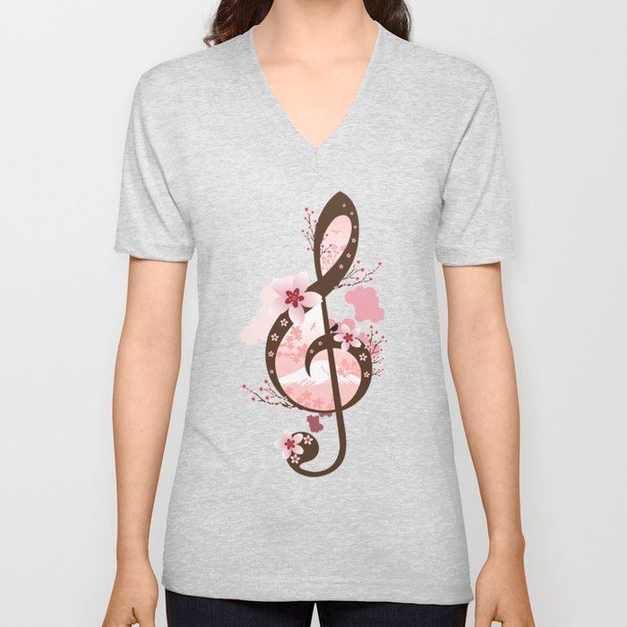 Cherry Blossom Music V Neck T Shirt