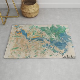 Amsterdam, the watercolor beauty Rug | River, Beautifulmap, Graphicdesign, Steampunk, Amsterdam, Orange, Watercolour, Illustration, Typography, Motorway 