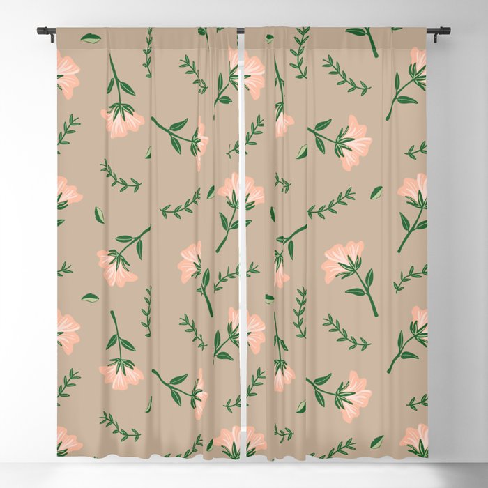 Tan Floral Pattern Blackout Curtain