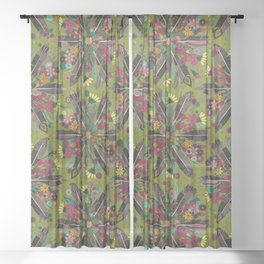 bohemian posy green Sheer Curtain