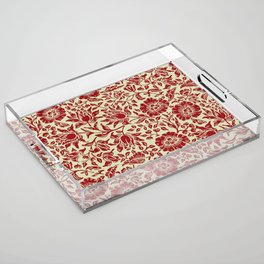 Modern William Morris Red Cream Floral Leaves Pattern Acrylic Tray