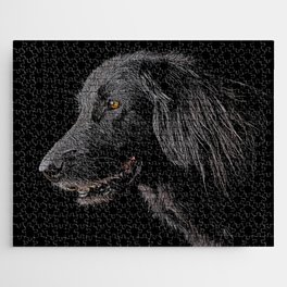 So Cool, Black Flat Coated Retriever Dog - Brick Block Background Jigsaw Puzzle