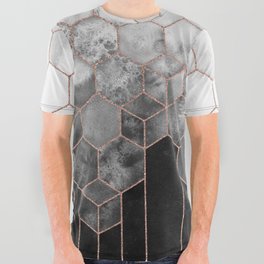 Cubes of Rose Gold - Midnight Black Nights Geometric All Over Graphic Tee