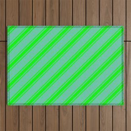 [ Thumbnail: Aquamarine & Lime Colored Stripes Pattern Outdoor Rug ]
