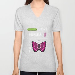 Give Yourself Time Butterfly Inspirational Quote Unisex V-Neck