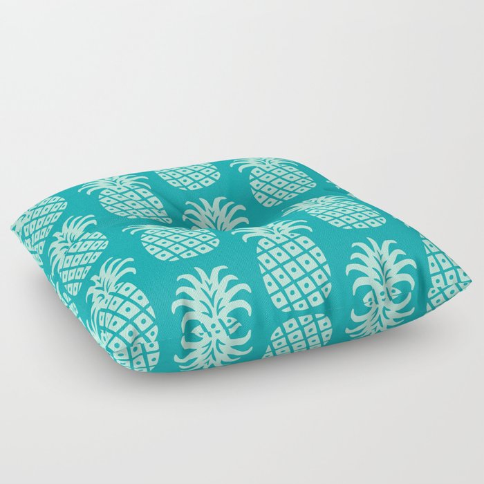 Retro Mid Century Modern Pineapple Pattern Mint Green and Teal 2 Floor Pillow