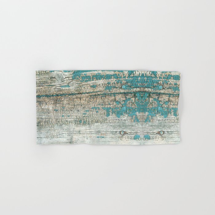 Rustic Wood Turquoise Weathered Paint Wood Grain Hand & Bath Towel