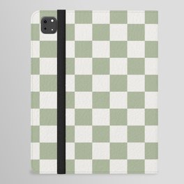 Checkerboard Check Checkered Pattern in Sage Green and Off White iPad Folio Case