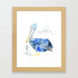 watercolor pelican splash blue galaxy bird animal abstract sillhouettespirit Framed Art Print